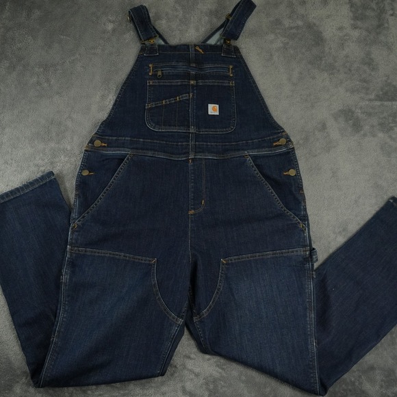 Carhartt Denim - Carhartt Overalls Womens L (12/14) Dark Blue Double Knee Denim Bibs 104044 464